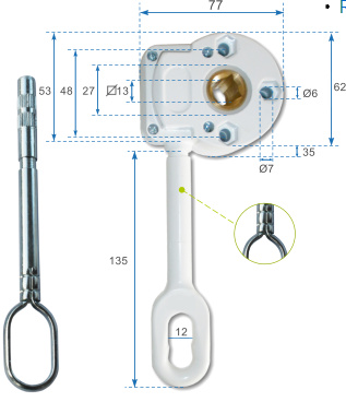 Round Winch for take-up devices 11:1 - Long hook L135